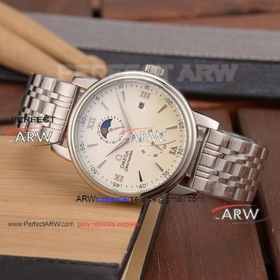 Perfect Replica Omega Seamaster 40mm Watch - 316l Stainless Steel Case and Bracelet White Moon Dial